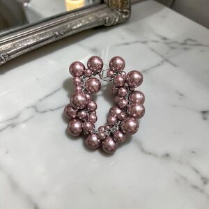 Pink Cha Cha Faux Pearl Cluster Bracelet, Chunky Beaded Statement Bracelet